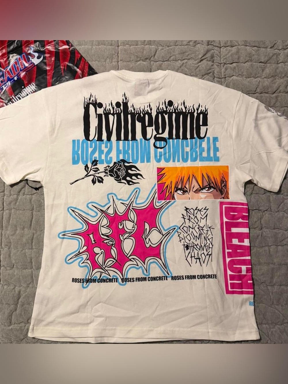 Civil regime x Bleach . “No limits American classic oversized tee in butter” - Picture 2 of 3